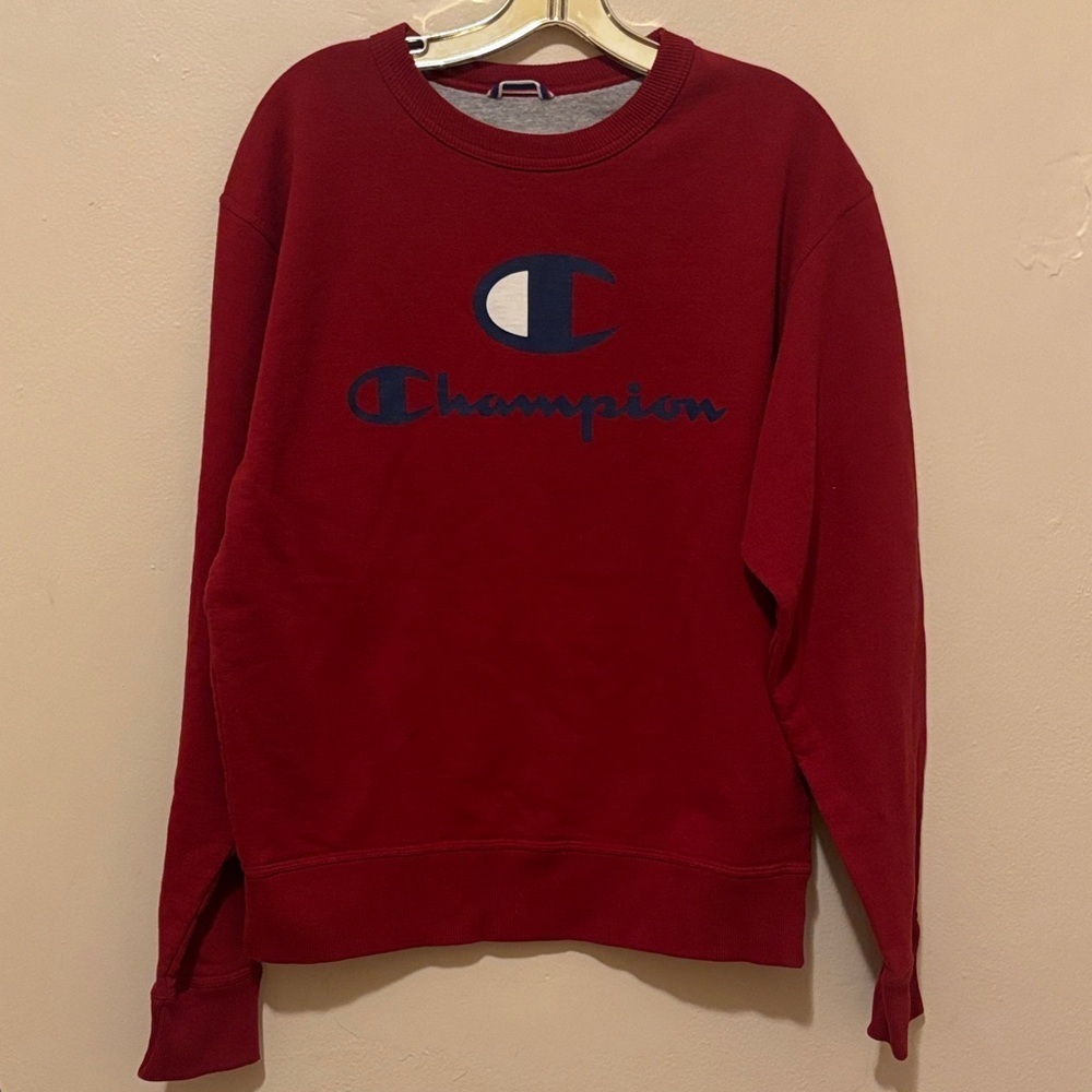 Champion Maroon Crewneck Sweater with Navy Logo